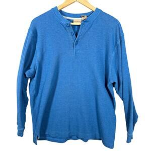 LL Bean Men's XL Henley Pullover Sweater Blue 100% Cotton Henley